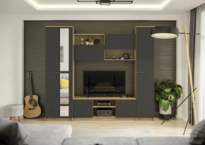 Гостиная Герда Дуб крафт серый/Антрацит в Губкинском - gubkinskij.mebel-tymen.ru | фото