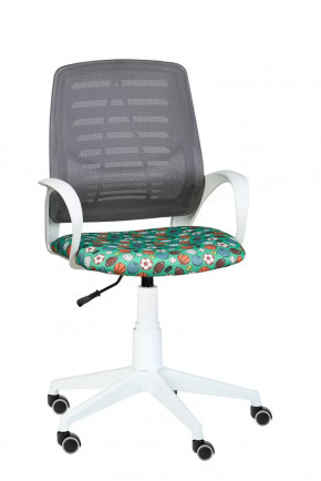 Кресло Ирис WHITE сетка W-02 (серая)/ ткань Т58 (мячики на зеленом) (подлокот.084) белая крестовина в Губкинском - gubkinskij.mebel-tymen.ru | фото