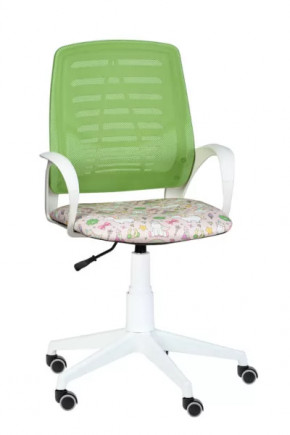 Кресло Ирис WHITE, сетка W (салатовая)/ткань Т54 (единорог) (подлокот.084) белая крестовина в Губкинском - gubkinskij.mebel-tymen.ru | фото