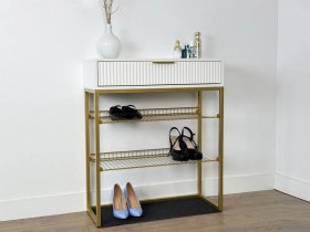 Обувница Вельвет белое дерево/белый матовый/золото в Губкинском - gubkinskij.mebel-tymen.ru | фото