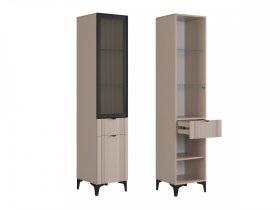 Шкаф однодверный (со стеклом) Рич кашемир/фрапучино матовый/черный в Губкинском - gubkinskij.mebel-tymen.ru | фото