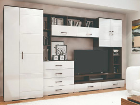 Стенка Коста МДФ Венге-белый глянец в Губкинском - gubkinskij.mebel-tymen.ru | фото